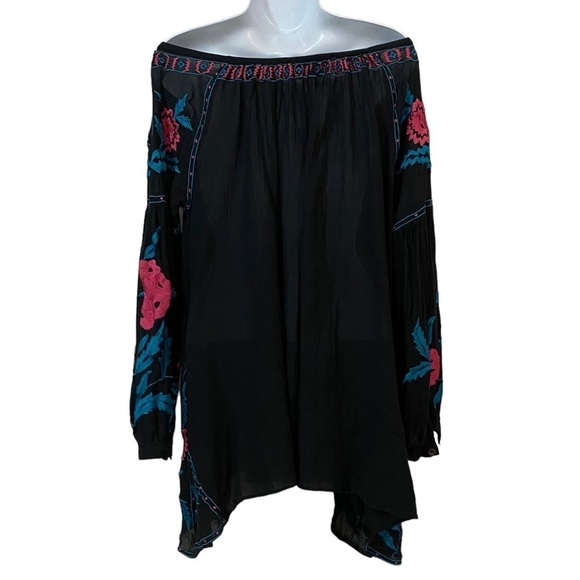 Roja Black Embroidered Tunic Top Blouse Size Medium Boho Peasant Floral - Picture 6 of 15